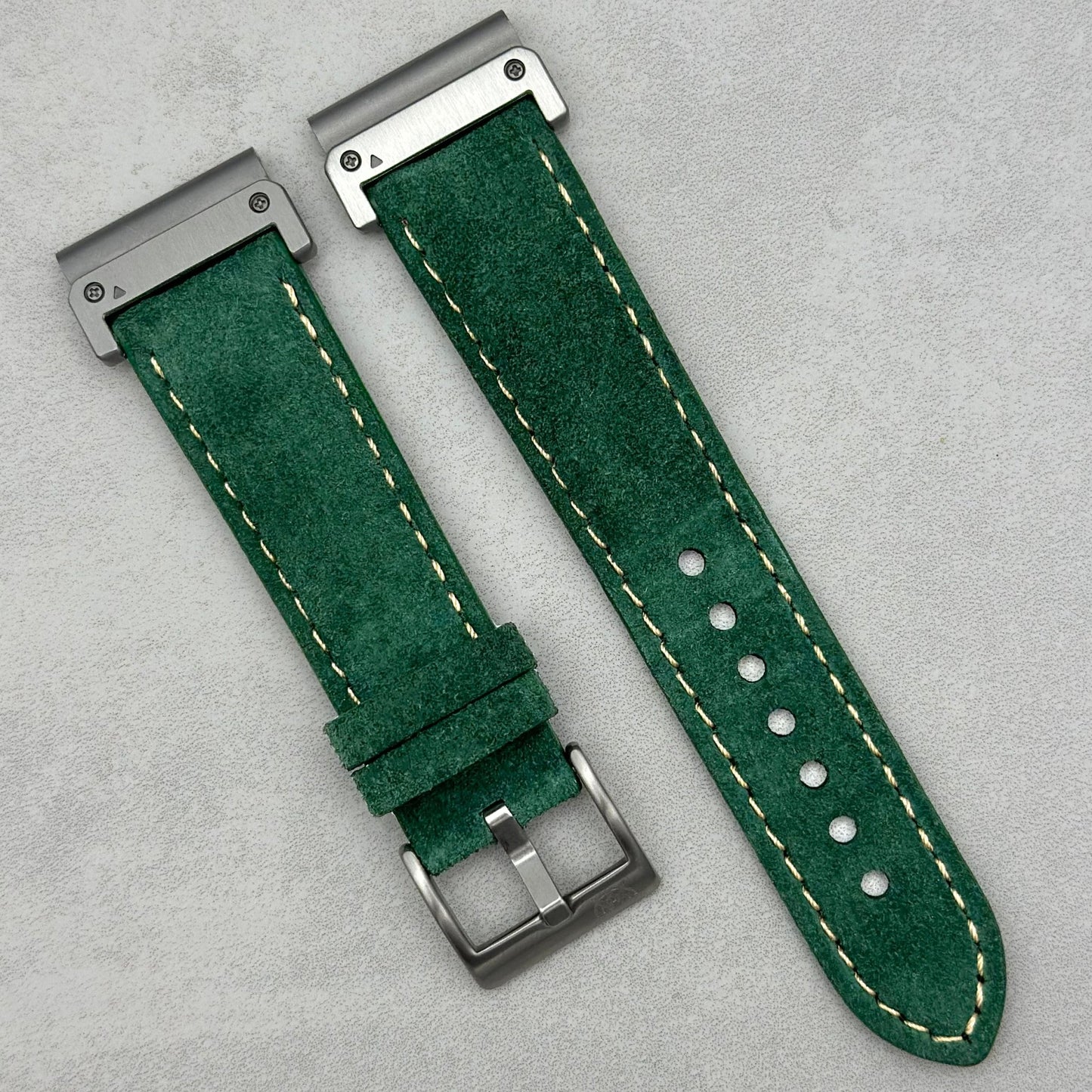 The Paris: Hunter Green Padded Suede Garmin QuickFit Watch Strap