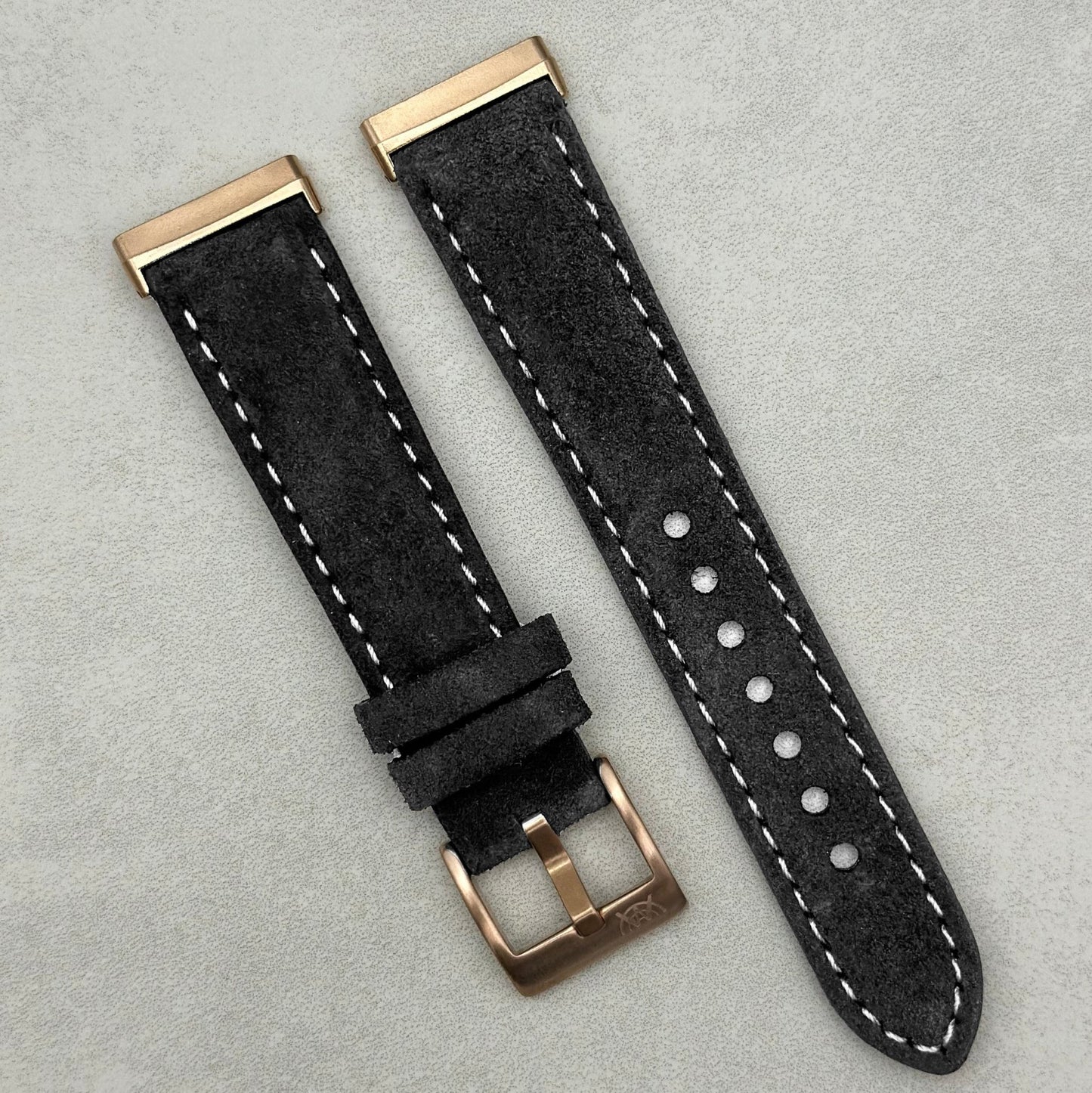 The Paris: Gunmetal Grey Padded Suede Fitbit Versa/Sense Watch Strap
