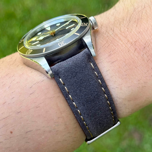 The Paris: Gunmetal Grey Padded Suede Watch Strap