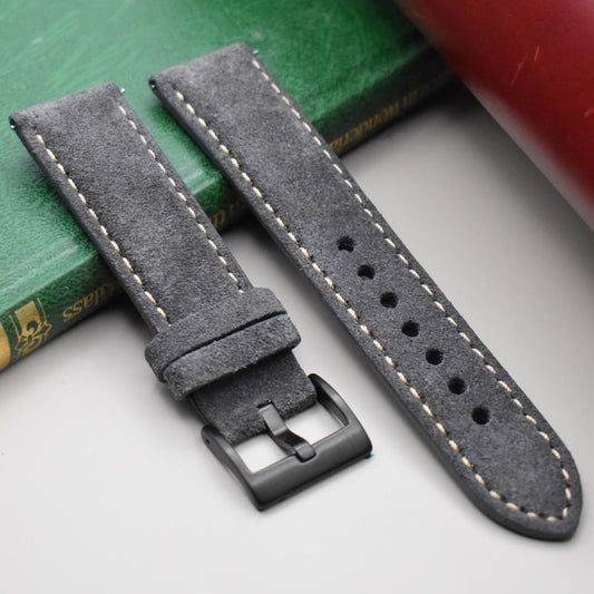 The Paris: Gunmetal Grey Padded Suede Watch Strap