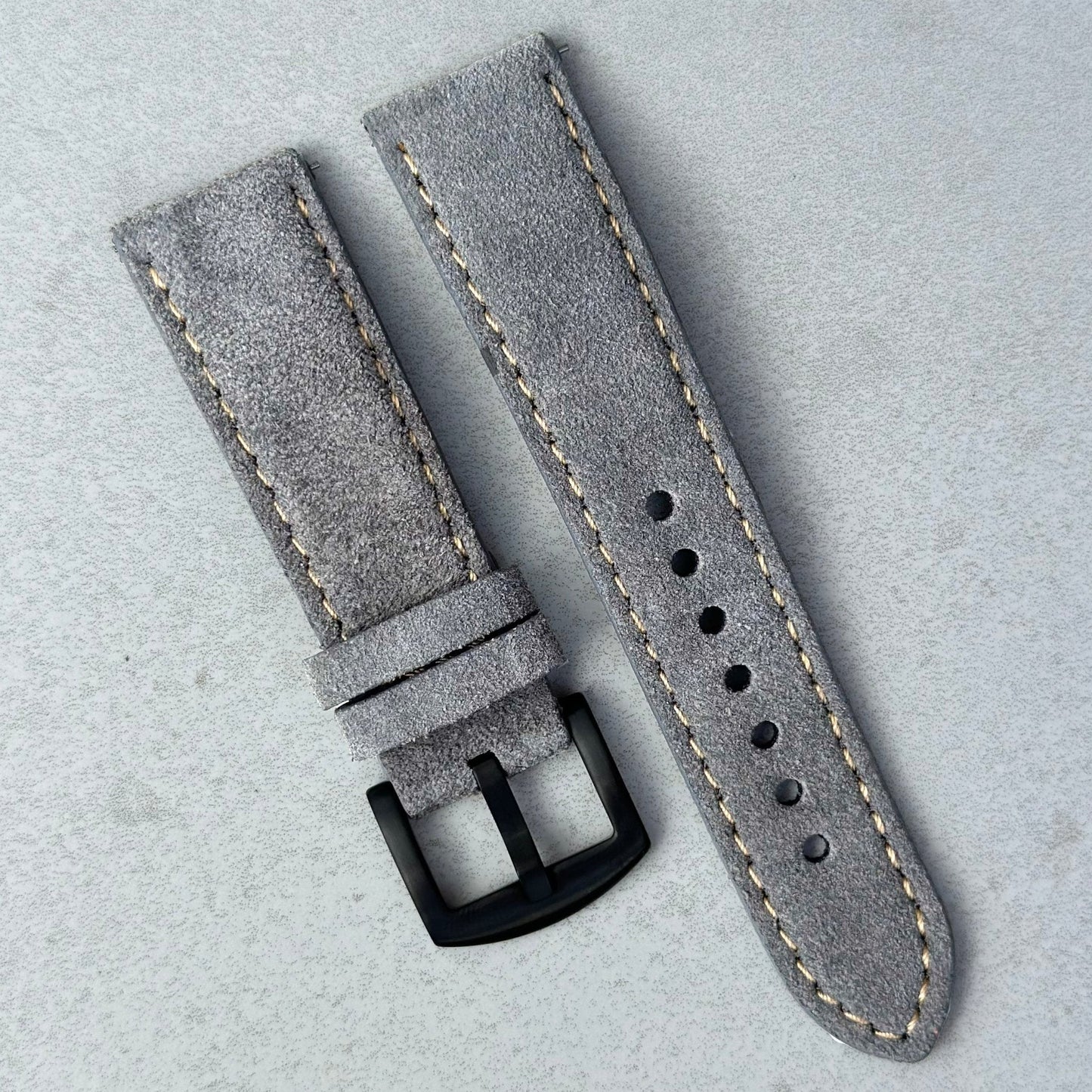 The Paris: Light Grey Padded Suede Watch Strap