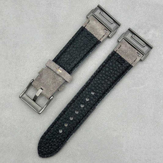 The Paris: Light Grey Padded Suede Garmin QuickFit Watch Strap