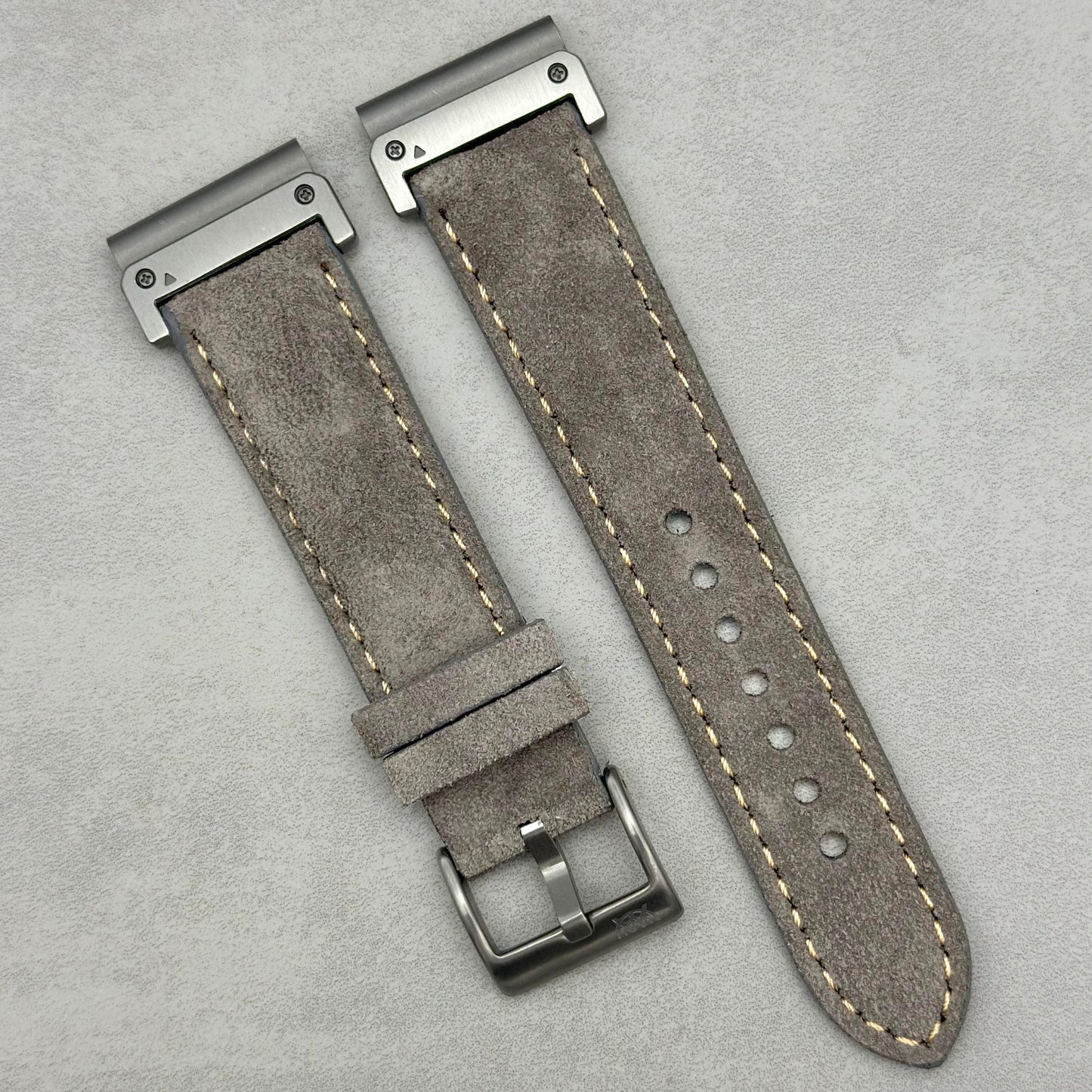 The Paris: Light Grey Padded Suede Garmin QuickFit Watch Strap