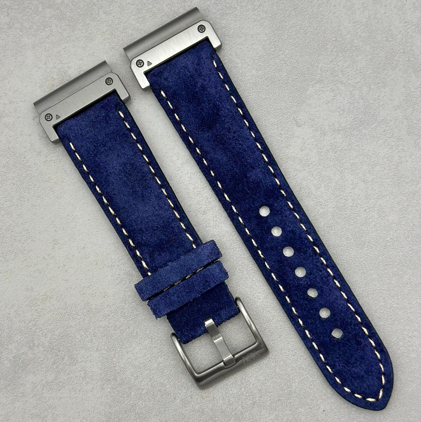 The Paris: Navy Blue Padded Suede Garmin QuickFit Watch Strap