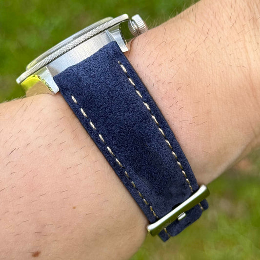 The Paris: Navy Blue Padded Suede Watch Strap