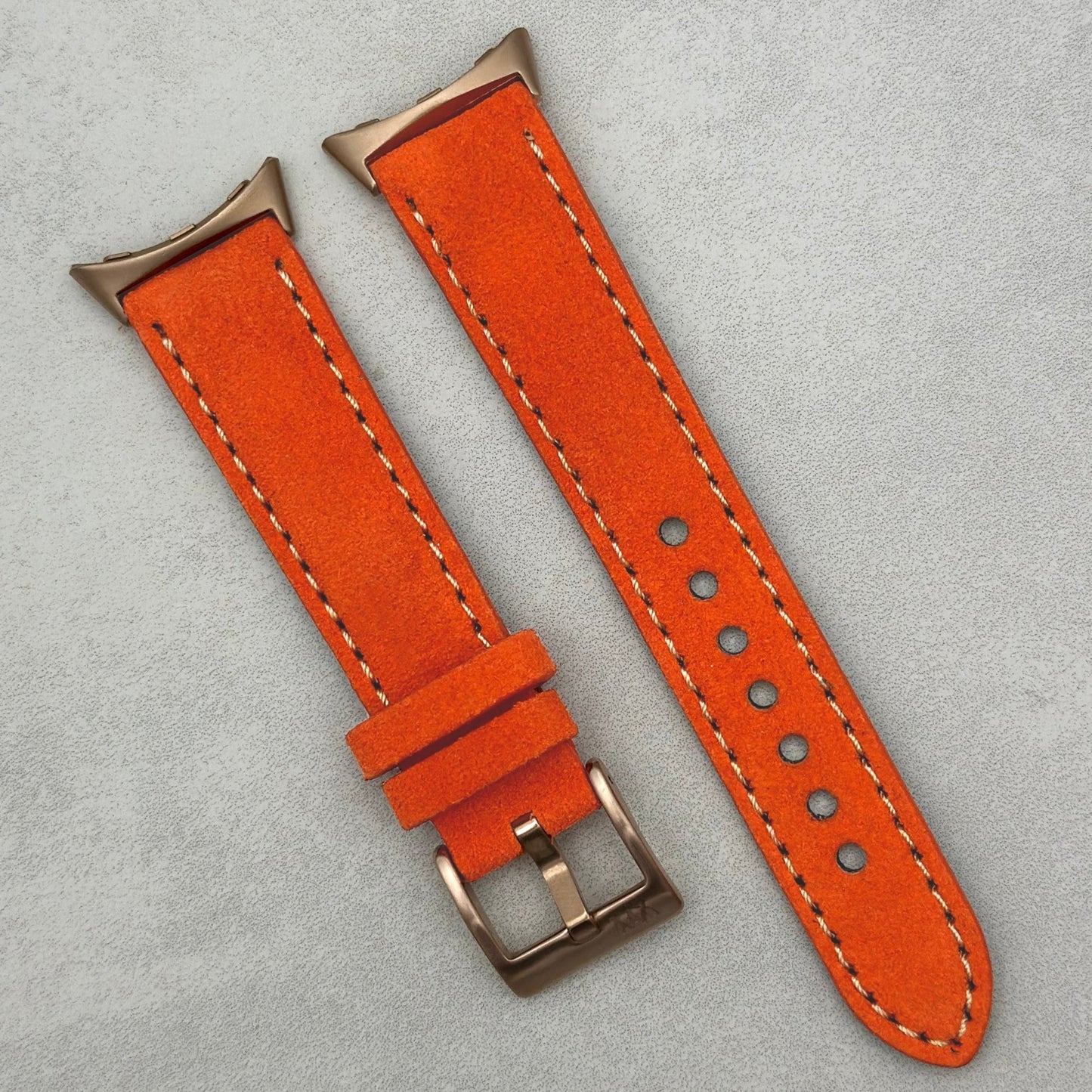 Paris orange suede Google Pixel Watch strap. Padded suede strap. Google Pixel Watch 2, 3, 4. Watch And Strap