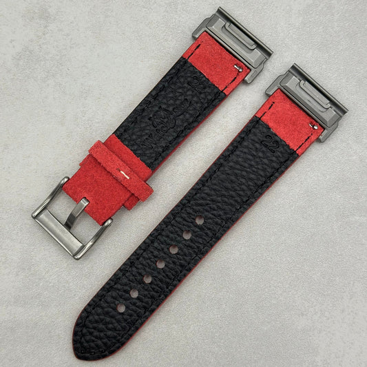 The Paris: Ruby Red Padded Suede Garmin QuickFit Watch Strap