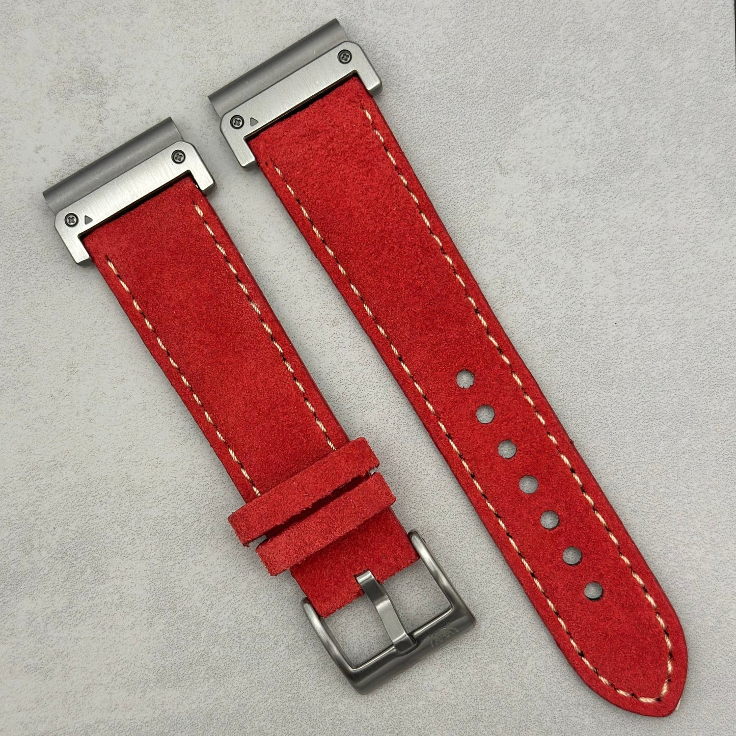 The Paris: Ruby Red Padded Suede Garmin QuickFit Watch Strap