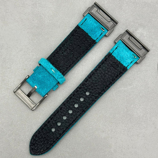 The Paris: Turquoise Padded Suede Garmin QuickFit Watch Strap