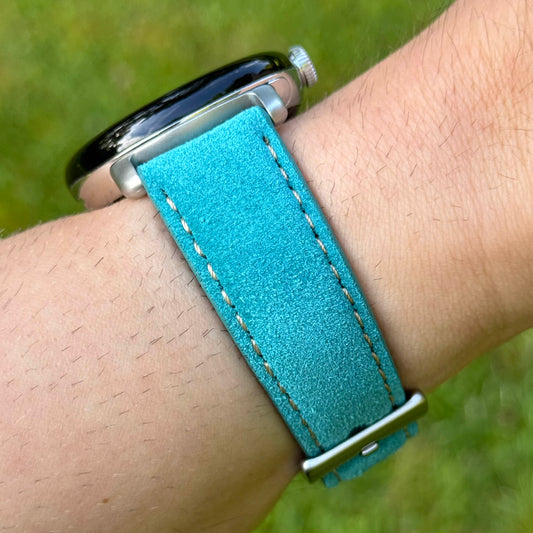 Paris turquoise suede Google Pixel Watch strap. Padded suede strap. Google Pixel Watch 2, 3, 4. Watch And Strap