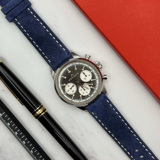 The Paris: Navy Blue Padded Suede Watch Strap