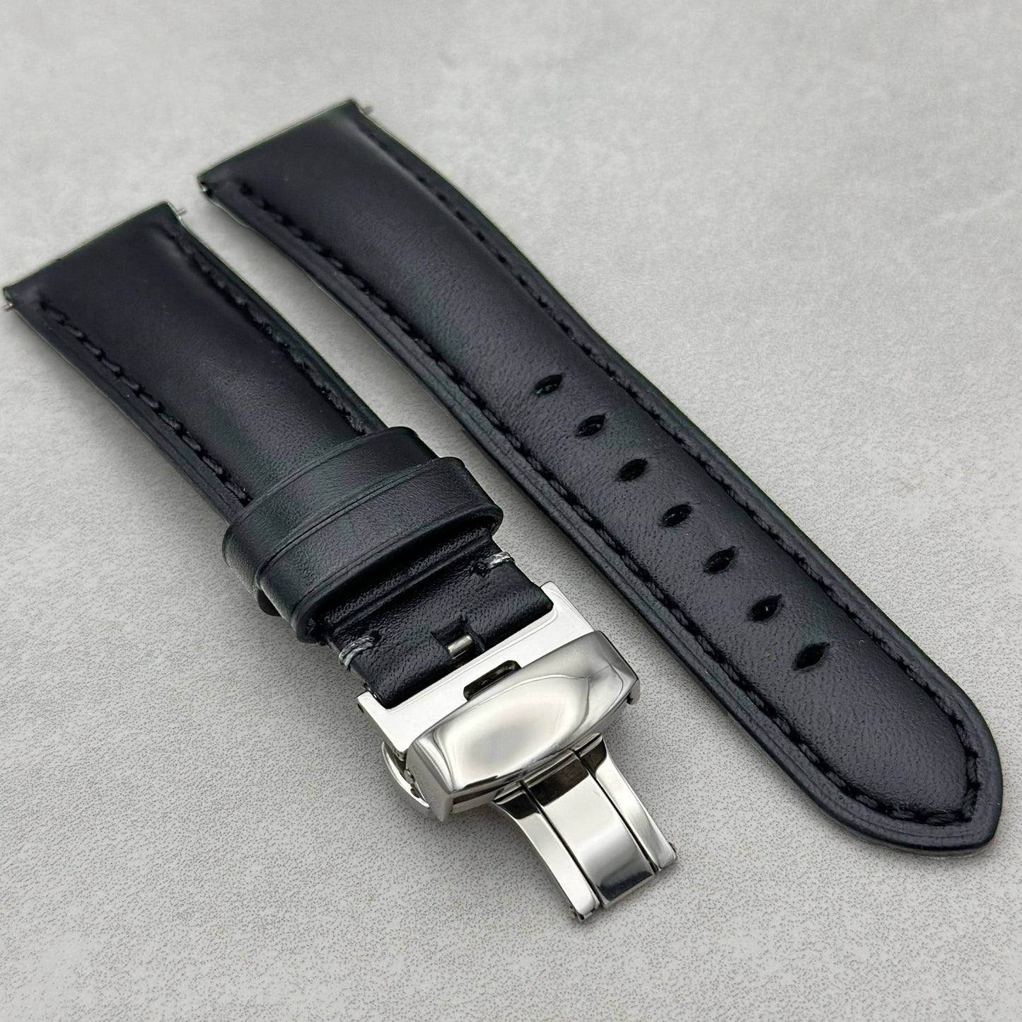 The Prague: Jet Black Vegetable Tanned Full Grain Leather Watch Strap