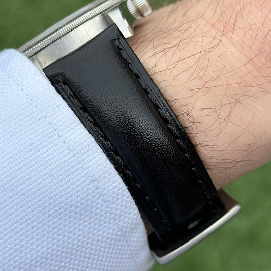 The Prague: Jet Black Vegetable Tanned Full Grain Leather Watch Strap