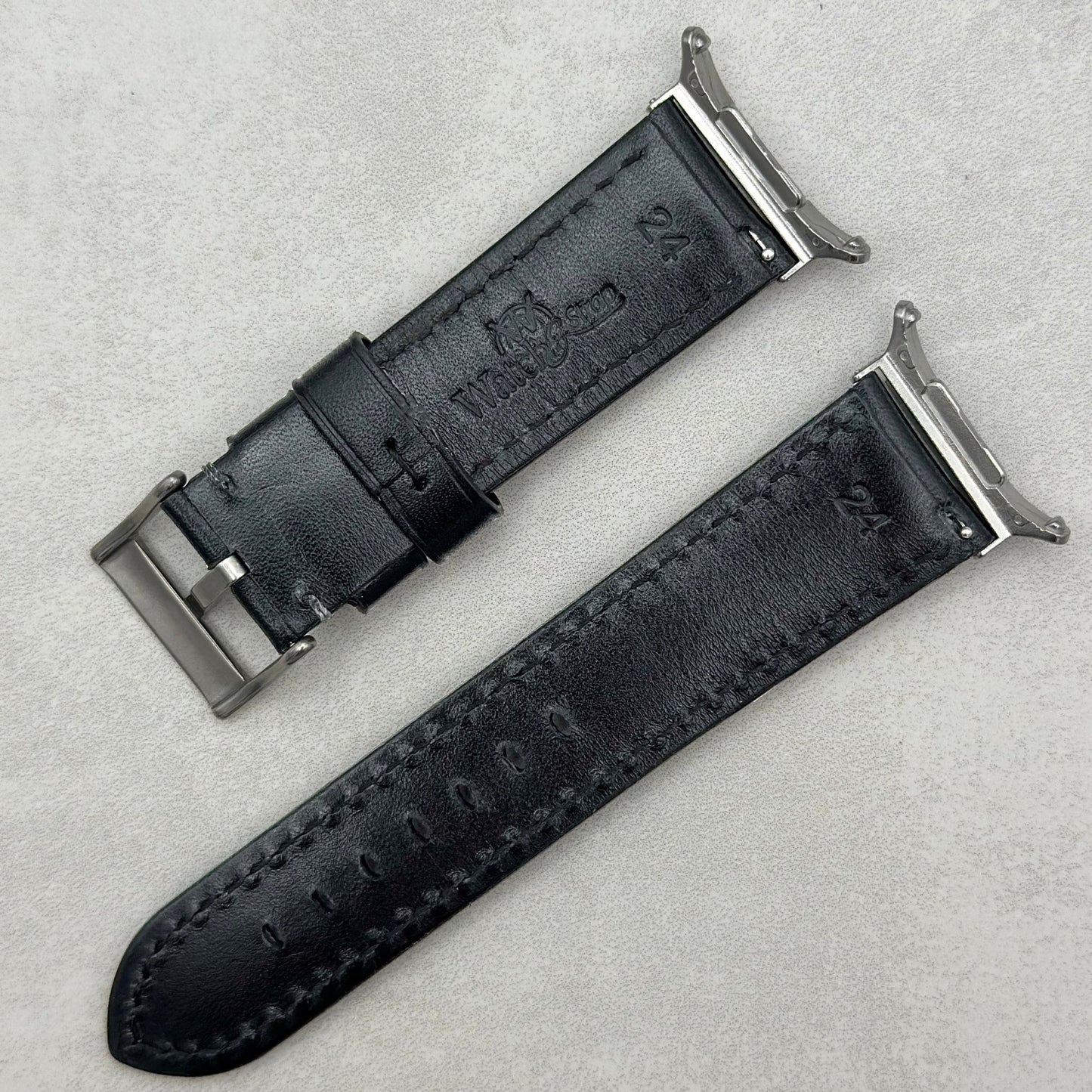 The Prague: Jet Black Vegetable Tanned Full Grain Leather Samsung Galaxy Watch Ultra Strap
