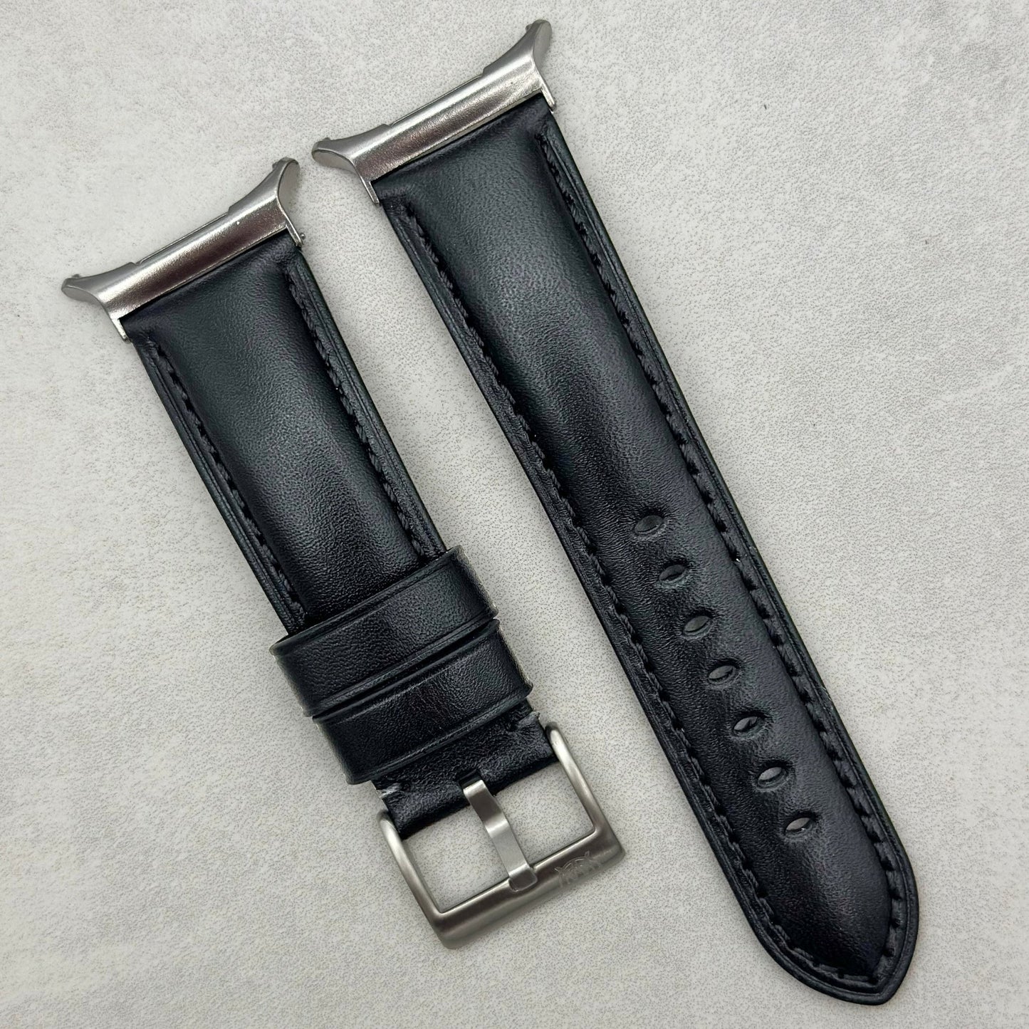 The Prague: Jet Black Vegetable Tanned Full Grain Leather Samsung Galaxy Watch Ultra Strap