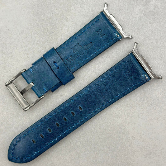 The Prague: Marine Blue Vegetable Tanned Full Grain Leather Samsung Galaxy Watch Ultra Strap