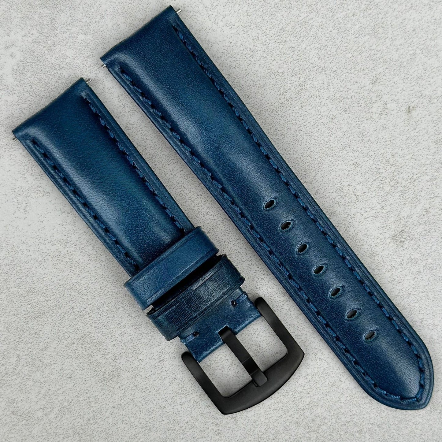 The Prague: Marine Blue Vegetable Tanned Full Grain Leather Watch Strap