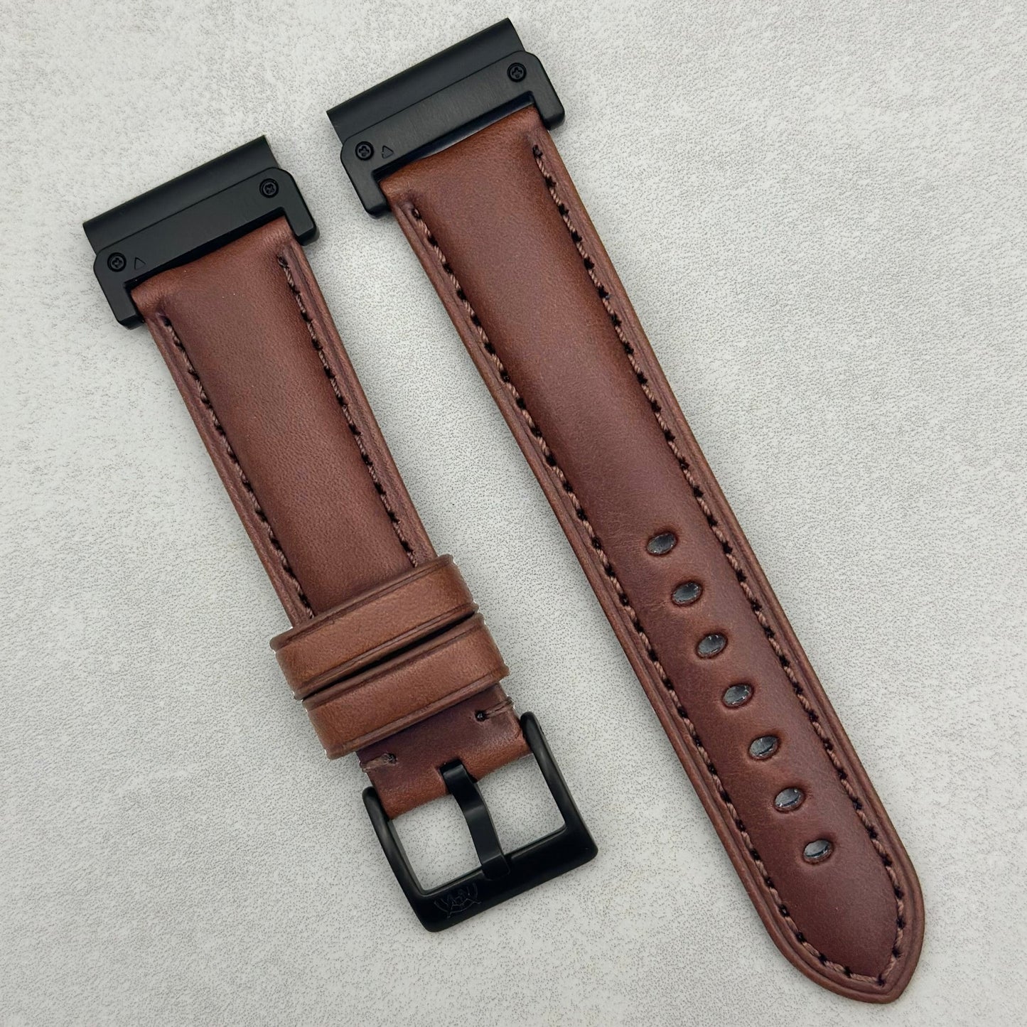 The Prague: Chestnut Brown Vegetable Tanned Full Grain Leather Garmin QuickFit Watch Strap