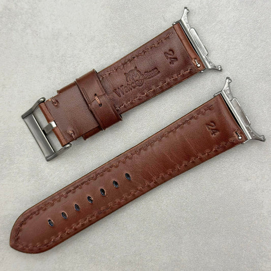 The Prague: Chestnut Brown Vegetable Tanned Full Grain Leather Samsung Galaxy Watch Ultra Strap