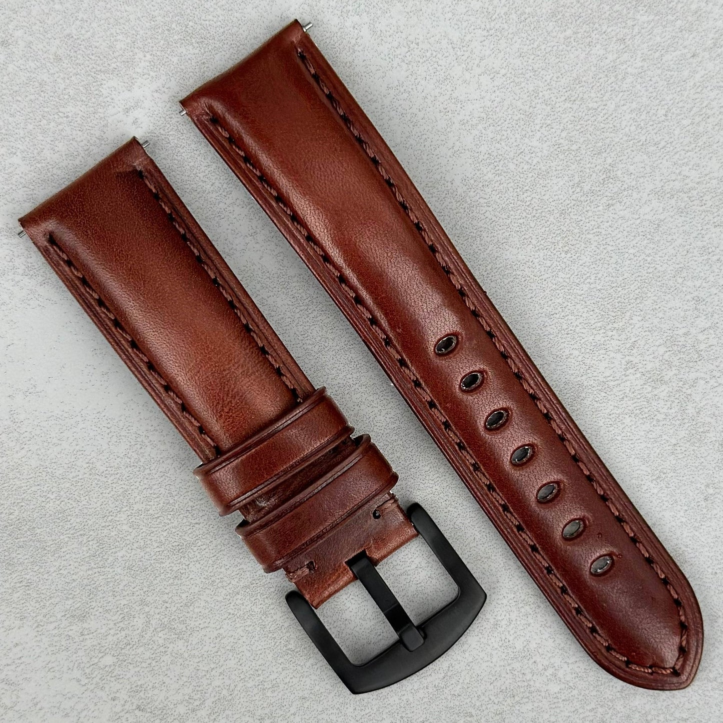 The Prague: Chestnut Brown Vegetable Tanned Full Grain Leather Watch Strap