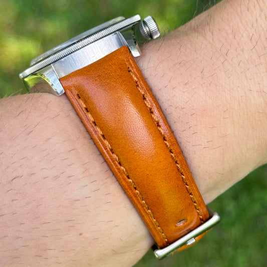The Prague: Cognac Brown Vegetable Tanned Full Grain Leather Watch Strap