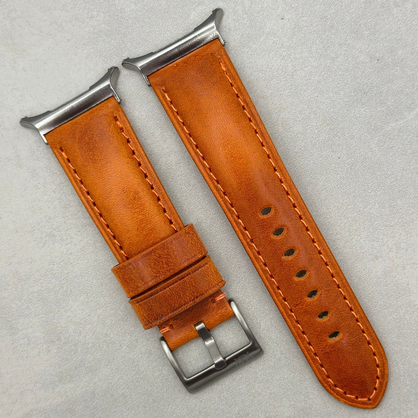 The Prague: Cognac Vegetable Tanned Full Grain Leather Samsung Galaxy Watch Ultra Strap