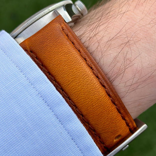 The Prague: Cognac Brown Vegetable Tanned Full Grain Leather Watch Strap