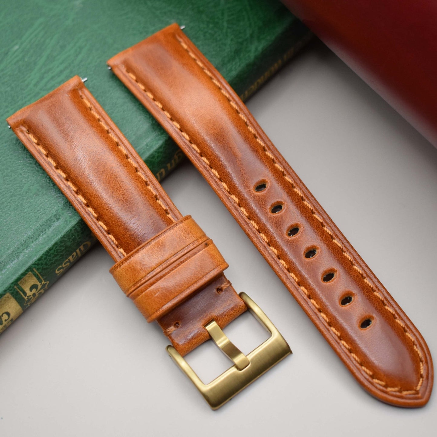 The Prague: Cognac Brown Vegetable Tanned Full Grain Leather Watch Strap