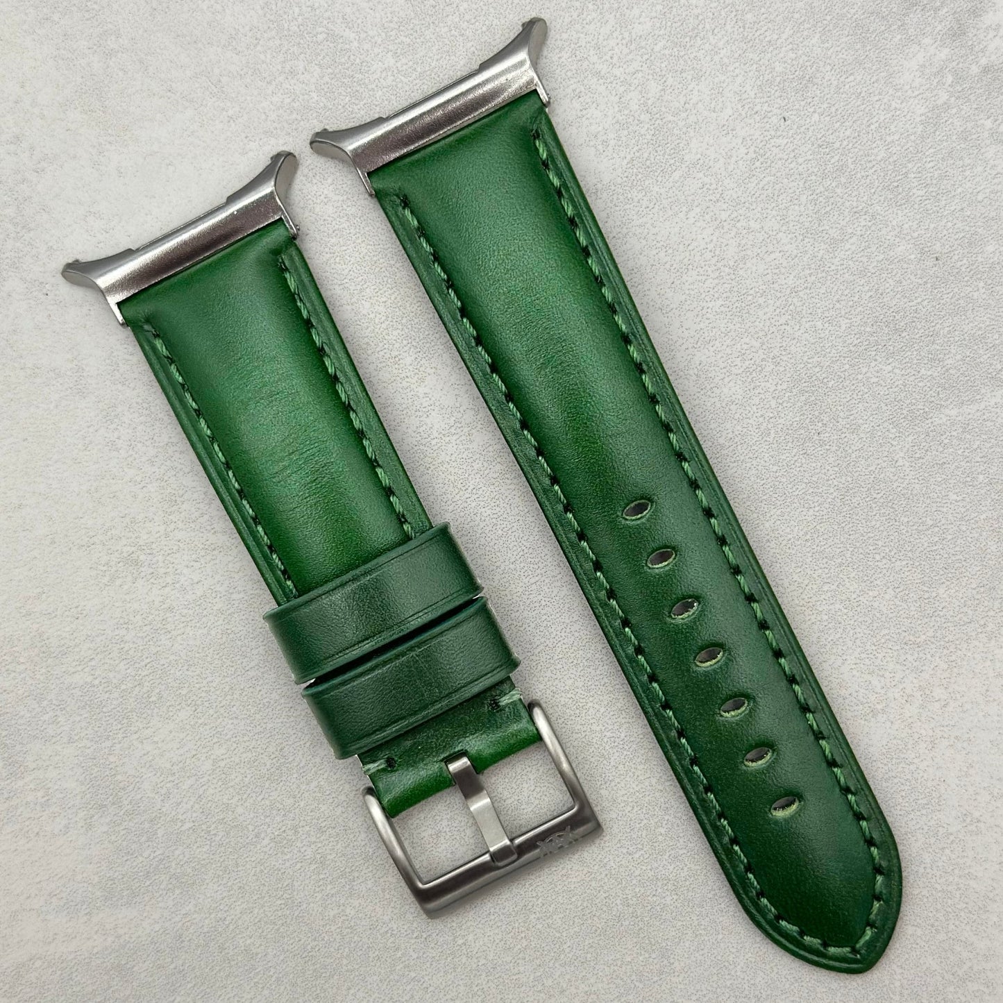 The Prague: Racing Green Vegetable Tanned Full Grain Leather Samsung Galaxy Watch Ultra Strap