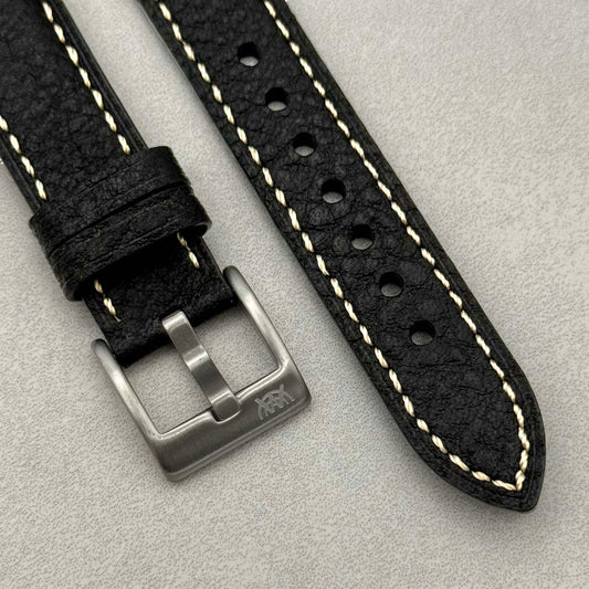 The Rome: Onyx Black Italian Full Grain Leather Open Ended Watch Strap
