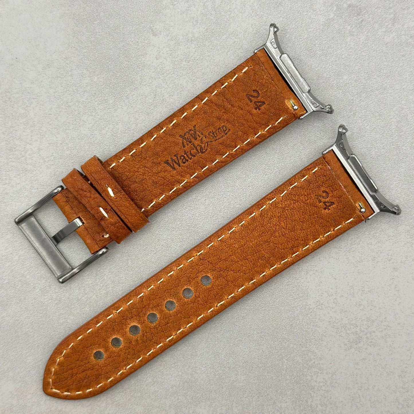 Copper Brown Full Grain Italian Leather Samsung Galaxy Ultra strap. Contrast ivory stitching. 316L stainless steel buckle.