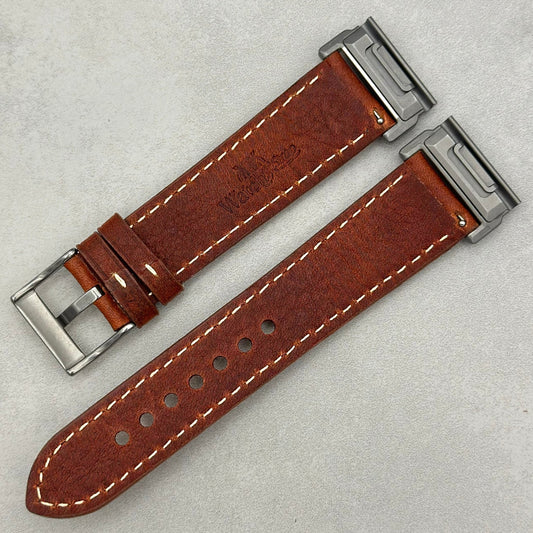 The Rome: Terracotta Brown Italian Full Grain Leather Garmin QuickFit Watch Strap