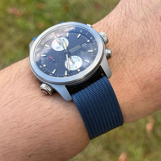 The Stockholm: Blue Ribbed Nylon Single Pass Deployant Strap