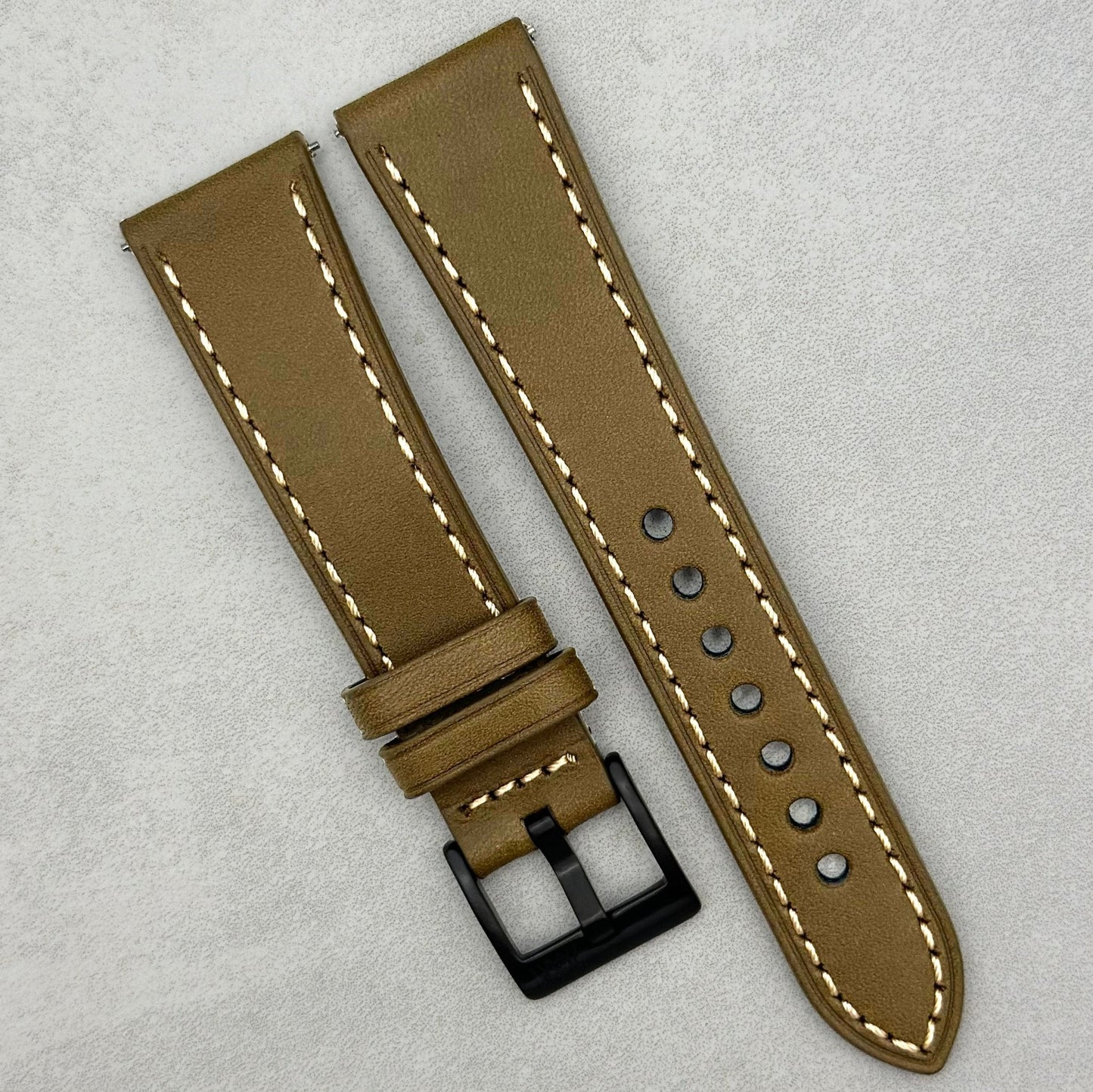 The Venice: Army Green Italian Vegetable Tanned Leather Watch Strap