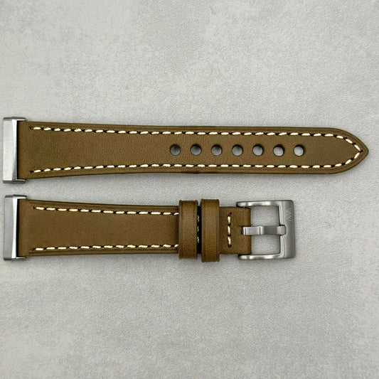 The Venice: Army Green Italian Vegetable Tanned Leather Fitbit Sense/Versa Watch Strap