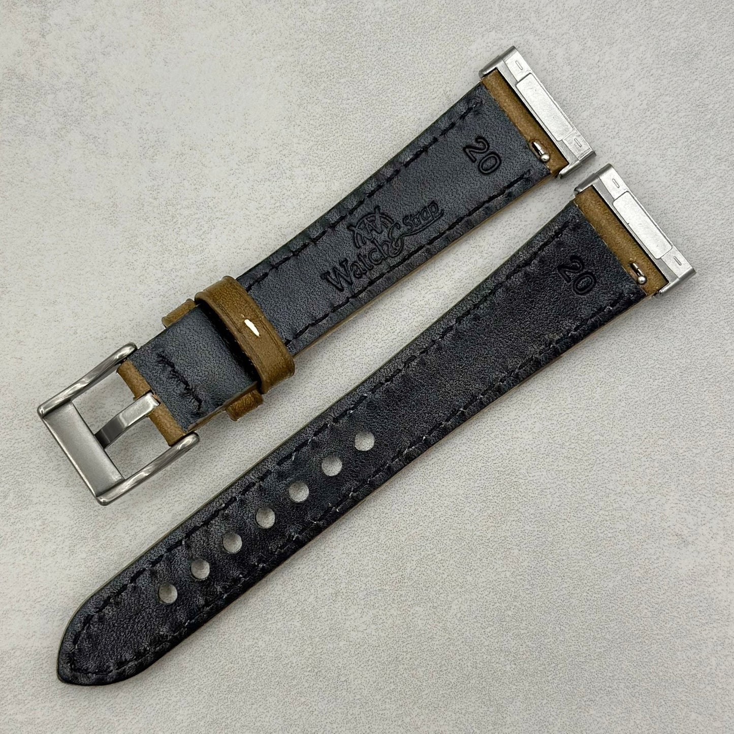 The Venice: Army Green Italian Vegetable Tanned Leather Fitbit Sense/Versa Watch Strap