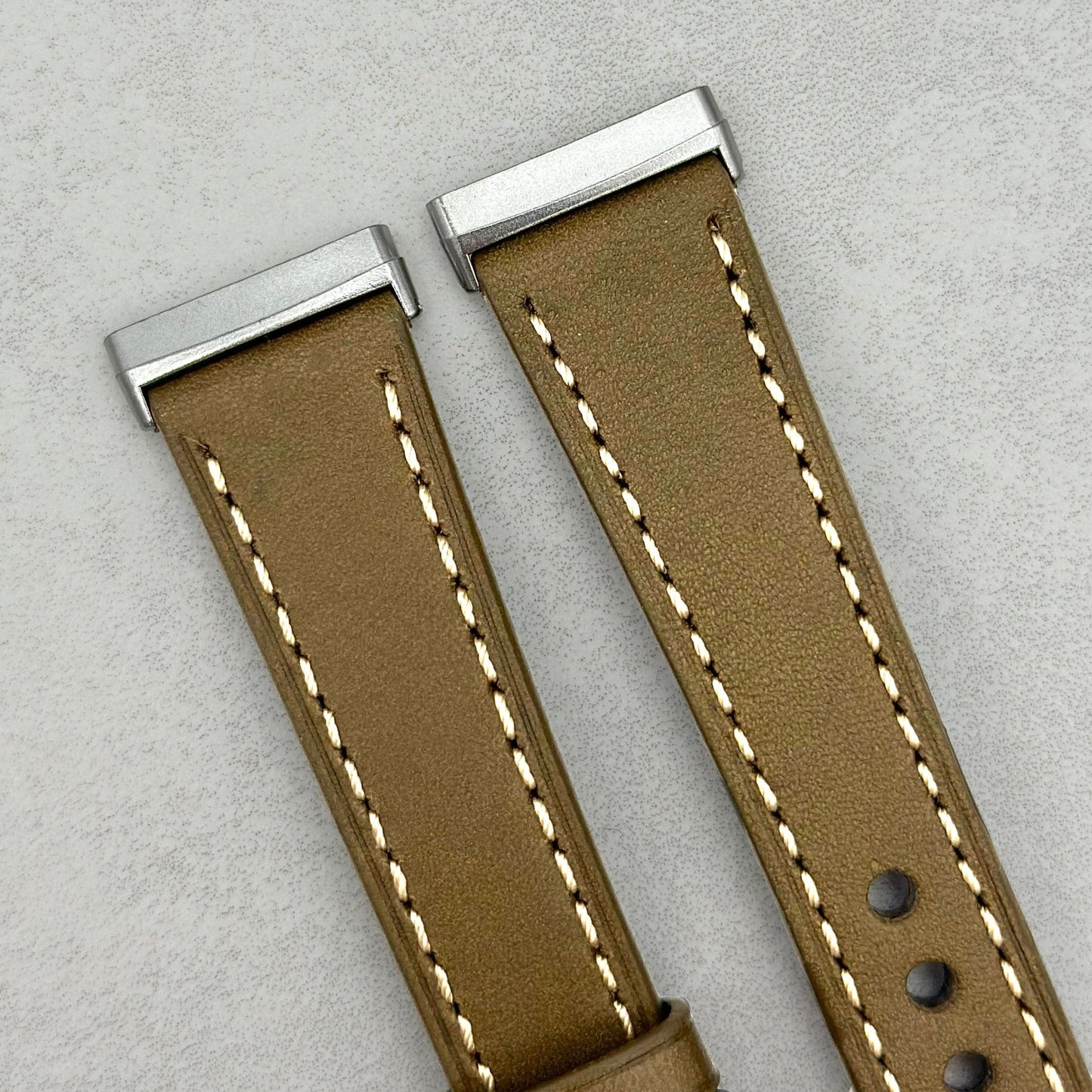 The Venice: Army Green Italian Vegetable Tanned Leather Fitbit Sense/Versa Watch Strap