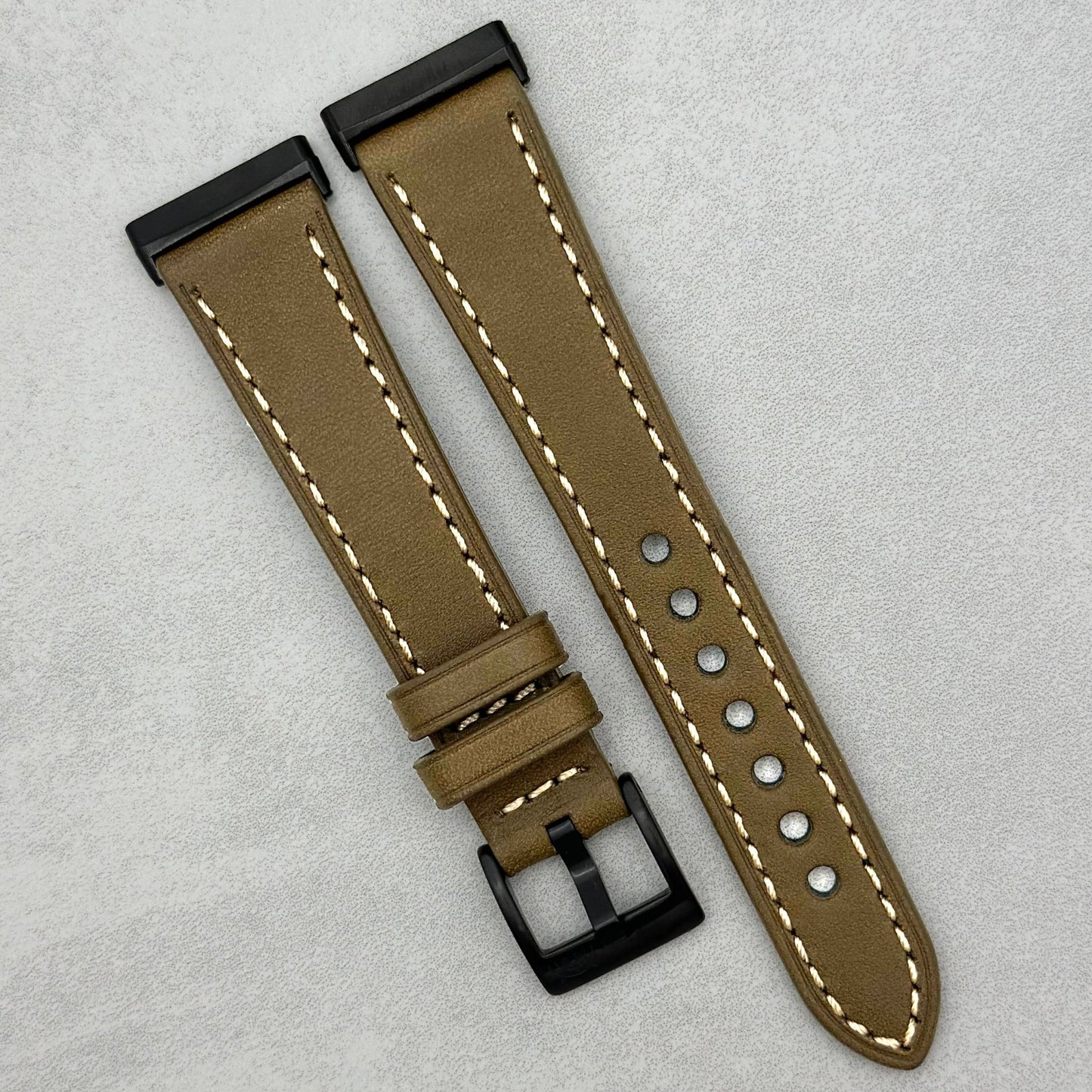 The Venice: Army Green Italian Vegetable Tanned Leather Fitbit Sense/Versa Watch Strap