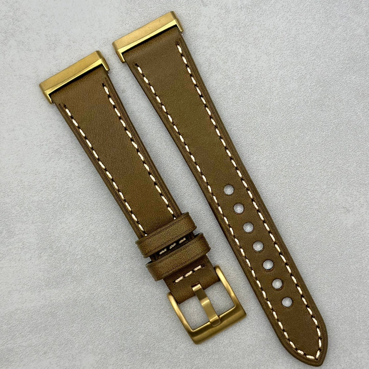 The Venice: Army Green Italian Vegetable Tanned Leather Fitbit Sense/Versa Watch Strap