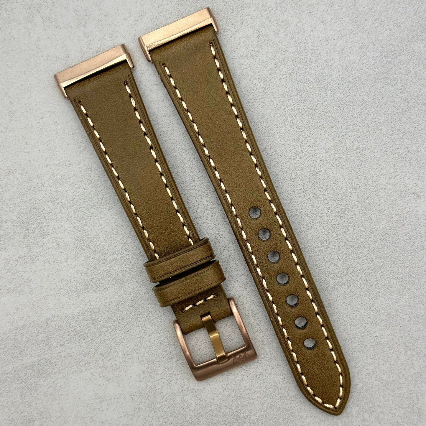 The Venice: Army Green Italian Vegetable Tanned Leather Fitbit Sense/Versa Watch Strap