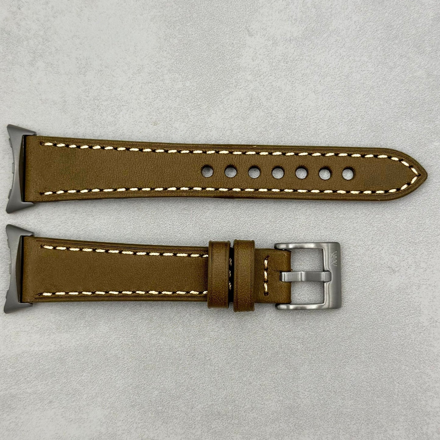 The Venice: Army Green Italian Vegetable Tanned Leather Google Pixel Watch Strap