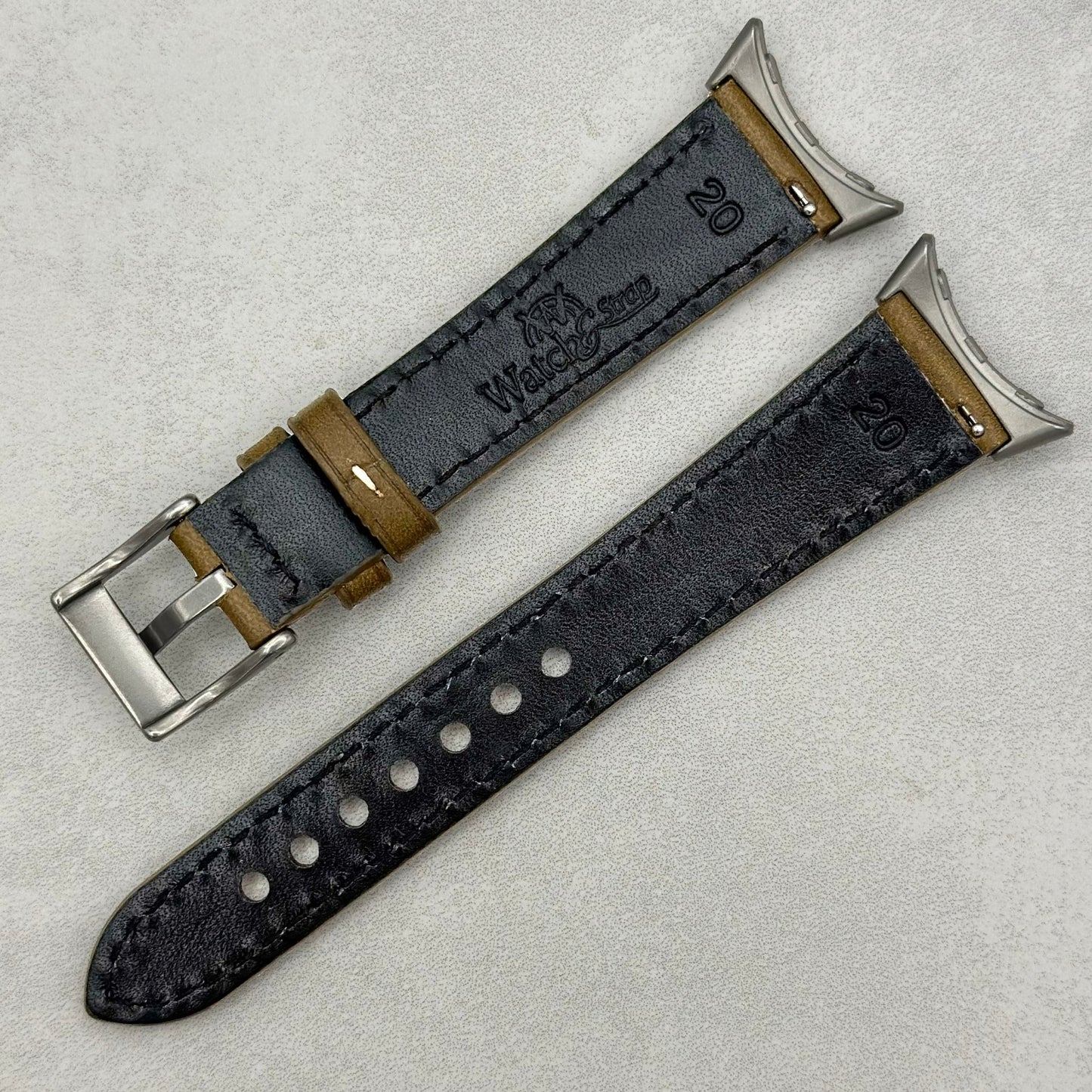 The Venice: Army Green Italian Vegetable Tanned Leather Google Pixel Watch Strap