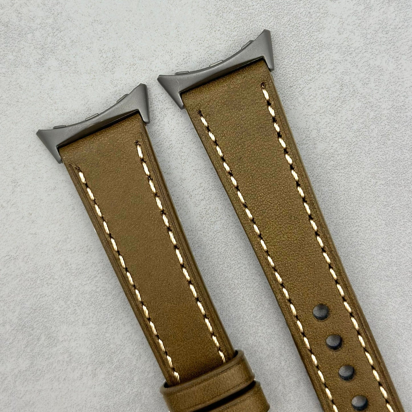 The Venice: Army Green Italian Vegetable Tanned Leather Google Pixel Watch Strap