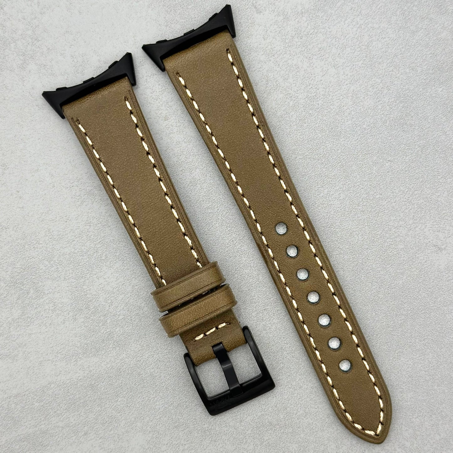 The Venice: Army Green Italian Vegetable Tanned Leather Google Pixel Watch Strap