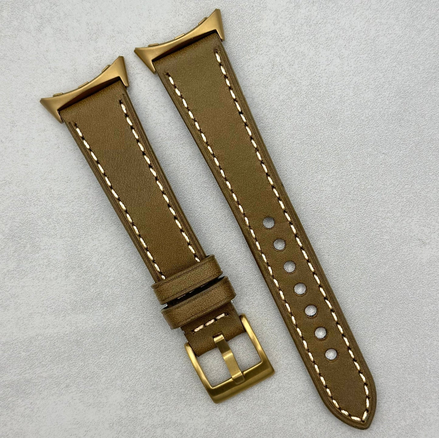 The Venice: Army Green Italian Vegetable Tanned Leather Google Pixel Watch Strap