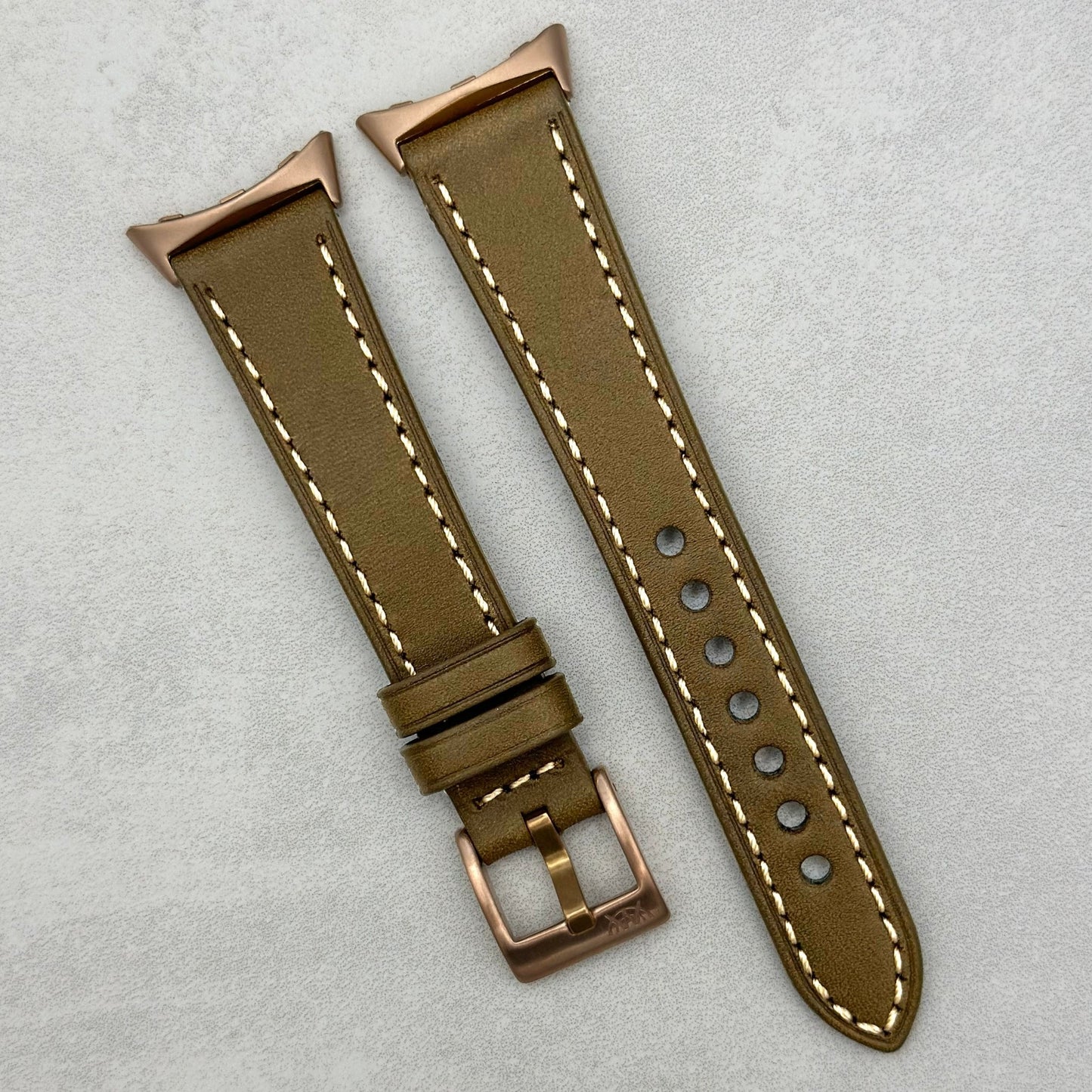 The Venice: Army Green Italian Vegetable Tanned Leather Google Pixel Watch Strap