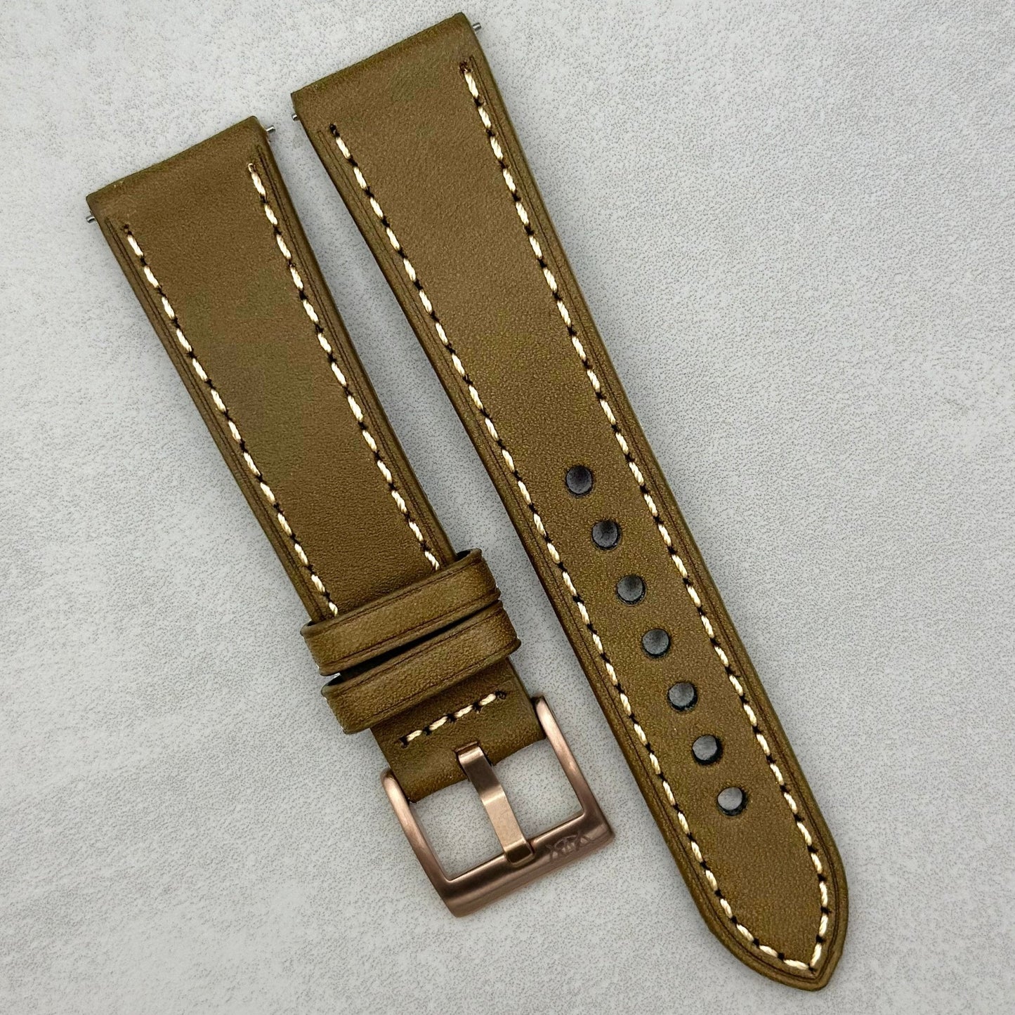 The Venice: Army Green Italian Vegetable Tanned Leather Watch Strap