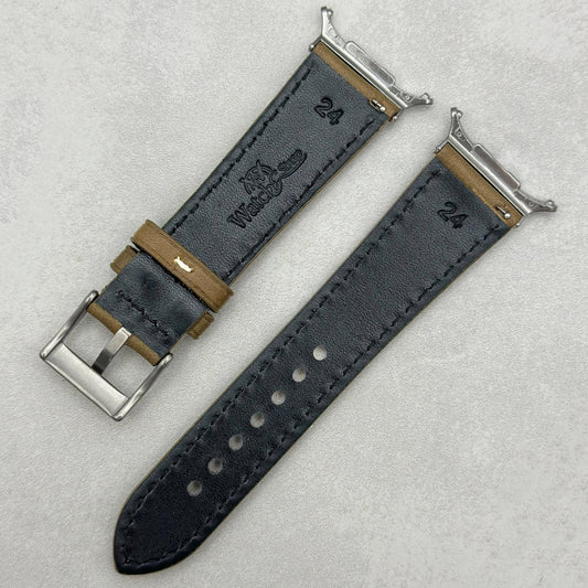 Venice green Italian leather Samsung Galaxy Ultra strap. Ivory stitching. Full grain leather.