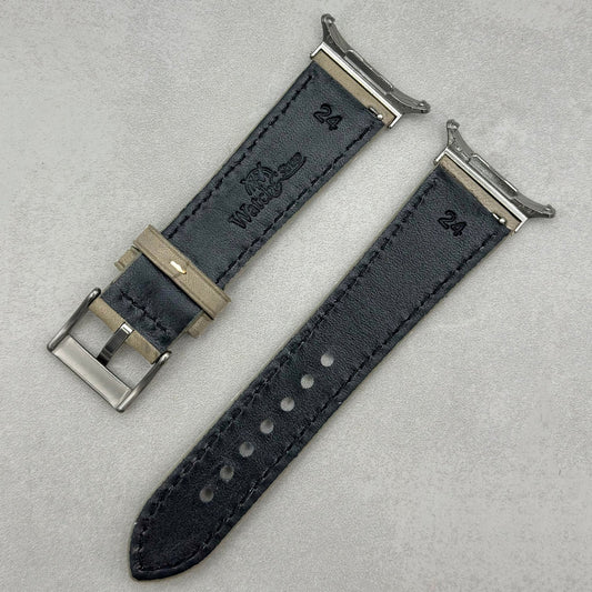 Venice smoke grey Samsung Galaxy Watch Ultra strap. Ivory stitching. 316L stainless steel hardware.