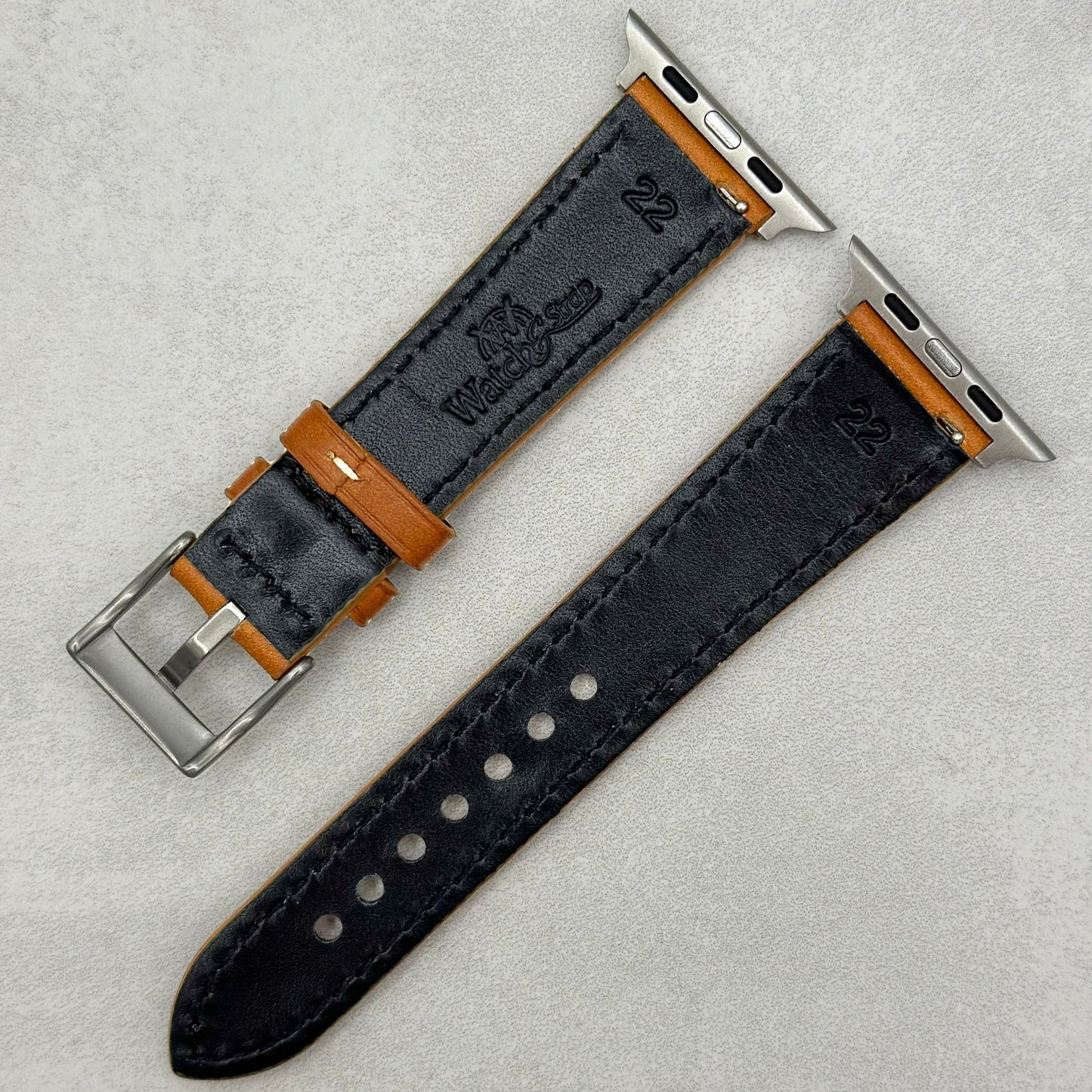 The Venice: Caramel Tan Italian Vegetable Tanned Leather Apple Watch Strap